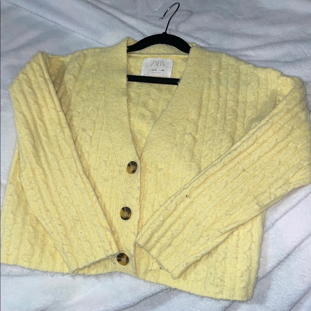 Zara Yellow Cable Knit Cardigan Sweater